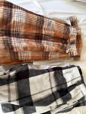 Cozy Plaid Fluffy Pajama Pants Two Pair - Brown & Black Plaid